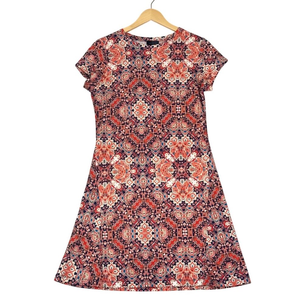The Limited Orange Multicolor Geometric Paisley A-Line Short Sleeve Dress Size S